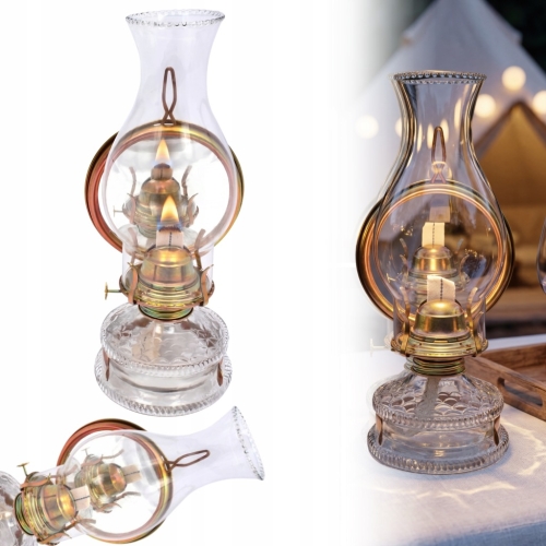 LAMPA NAFTOWA MAXI 31 cm Z LUSTREM LATARNIA DOMOWA OGRODOWA SZKLANA
