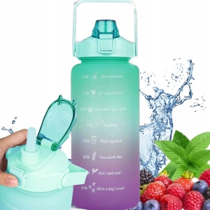 Motivationsflasche, Wasserflasche 2000 ml (2 l) mit Strohhalm, Griff und Messskala