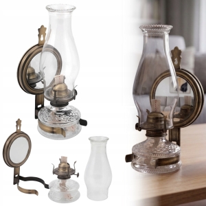 Petroleumlampe 31 cm mit Spiegel, Maxi-Laterne, Haus &amp; Garten, Messing, Antik