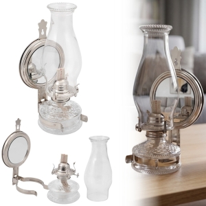 Petroleumlampe 31 cm mit Spiegel, Maxi-Laterne, Haus &amp; Garten, Nickel