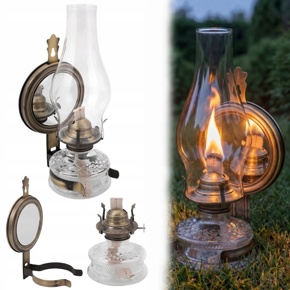 LAMPA NAFTOWA 31 cm Z LUSTREM LATARNIA DOMOWA OGRODOWA STARY MOSIĄDZ