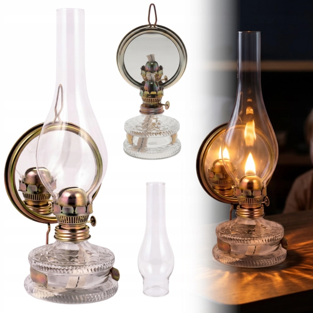 LAMPA NAFTOWA 30 cm 5' Z LUSTREM LATARNIA DOMOWA OGRODOWA SZKLANA ŚWIATŁO