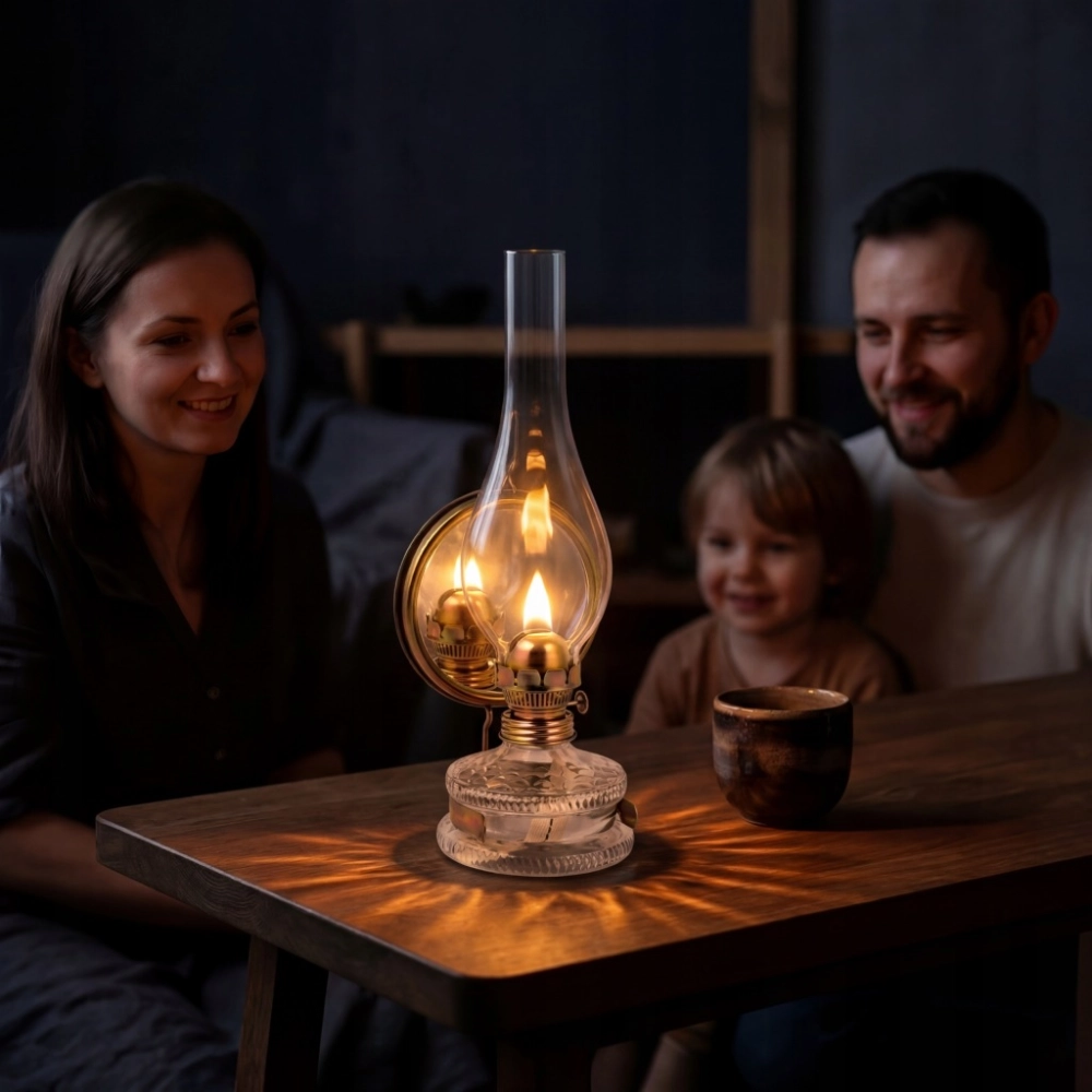 LAMPA NAFTOWA 30 cm 5' Z LUSTREM LATARNIA DOMOWA OGRODOWA SZKLANA ŚWIATŁO