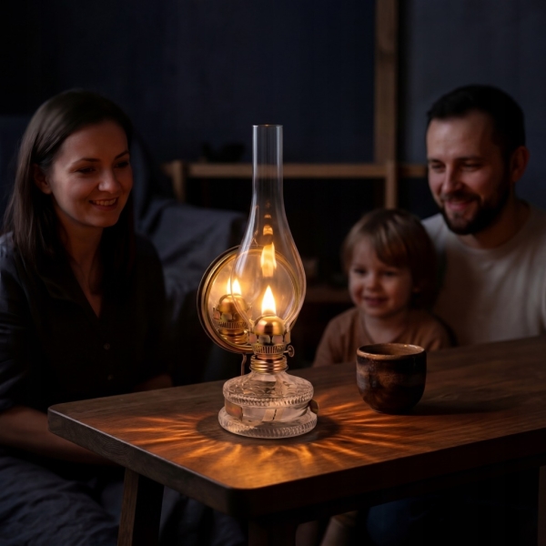 LAMPA NAFTOWA 32 cm 8' Z LUSTREM LATARNIA DOMOWA OGRODOWA SZKLANA ŚWIATŁO