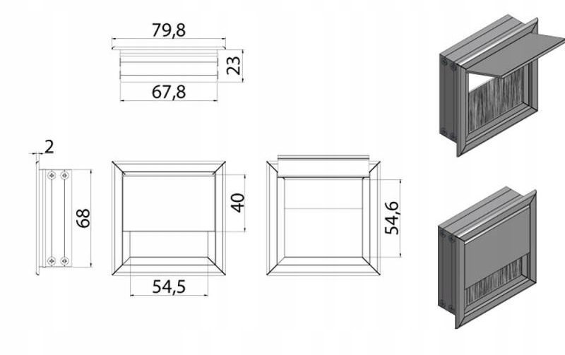 PRZEPUST KABLA ALUMINIOWY 80x80 mm SZCZOTKA MASKUJĄCA PRZELOTKA CHROM MAT