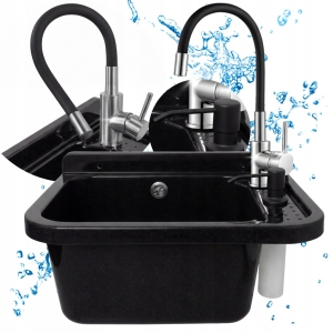 Spülbecken-Set, schwarz, 60 cm, flexible Armatur, Wasserspender