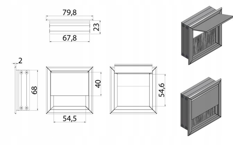 PRZEPUST KABLA ALUMINIOWY 80x80 mm SZCZOTKA MASKUJĄCA PRZELOTKA BIAŁY