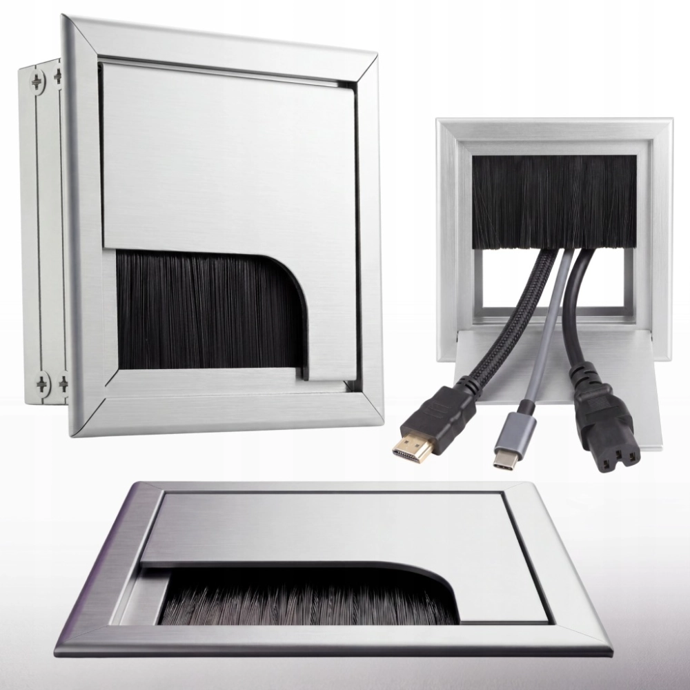 PRZEPUST KABLA KABLI ALU 80x80 mm SZCZOTKA MASKUJĄCA PRZELOTKA CHROM MAT