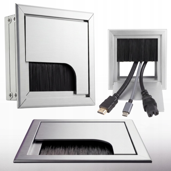 PRZEPUST KABLA KABLI ALU 80x80 mm SZCZOTKA MASKUJĄCA PRZELOTKA CHROM MAT