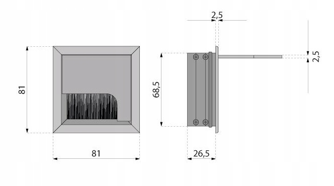 PRZEPUST KABLA KABLI ALU 80x80 mm SZCZOTKA MASKUJĄCA PRZELOTKA CHROM MAT