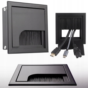 Kabelführung Aluminium 80x80 mm Abdeckbürsten-Tülle Schwarz