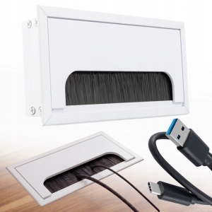 Kabelführung Aluminium 80x160 mm Abdeckbürsten-Tülle Weiß