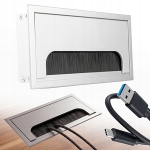 Kabelführung Aluminium 80x160 mm Abdeckbürsten-Tülle Mattchrom