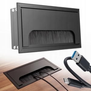 Kabelführung Aluminium 80x160 mm Abdeckbürsten-Tülle Schwarz