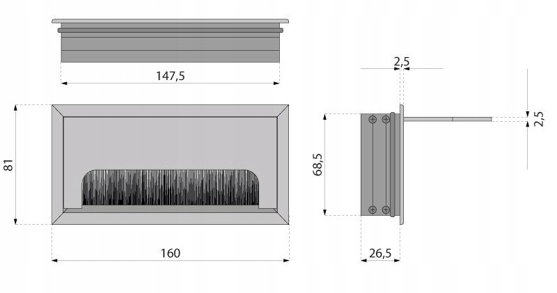 PRZEPUST KABLA KABLI ALU 80x160 mm SZCZOTKA MASKUJĄCA PRZELOTKA CZARNY