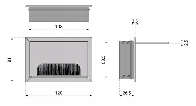 PRZEPUST KABLA KABLI ALU 80x120 mm SZCZOTKA MASKUJĄCA PRZELOTKA BIAŁY