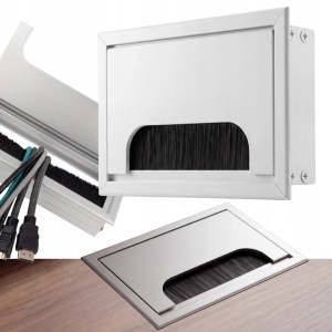Kabelführung Aluminium 80x120 mm Abdeckbürsten-Tülle Mattchrom