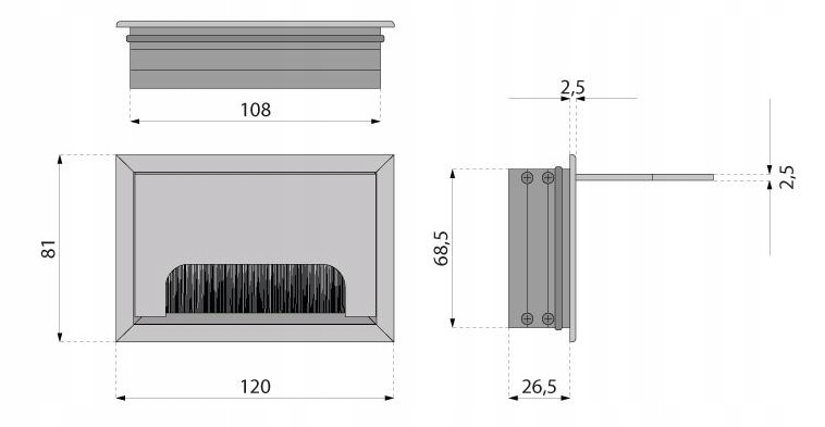 PRZEPUST KABLA KABLI ALU 80x120 mm SZCZOTKA MASKUJĄCA PRZELOTKA CHROM MAT