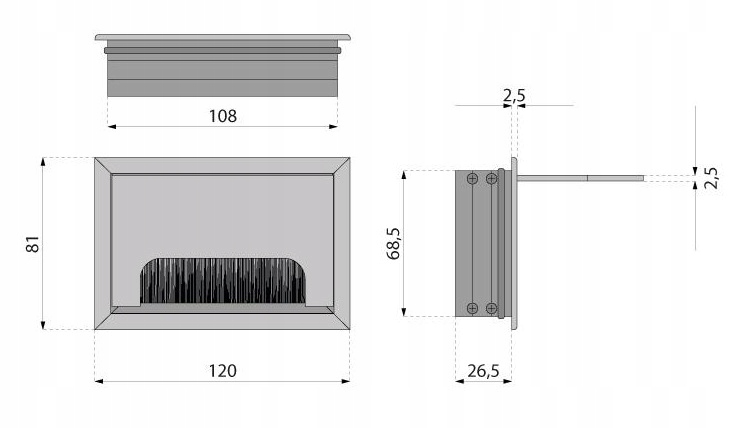 PRZEPUST KABLA KABLI ALU 80x120 mm SZCZOTKA MASKUJĄCA PRZELOTKA CZARNY