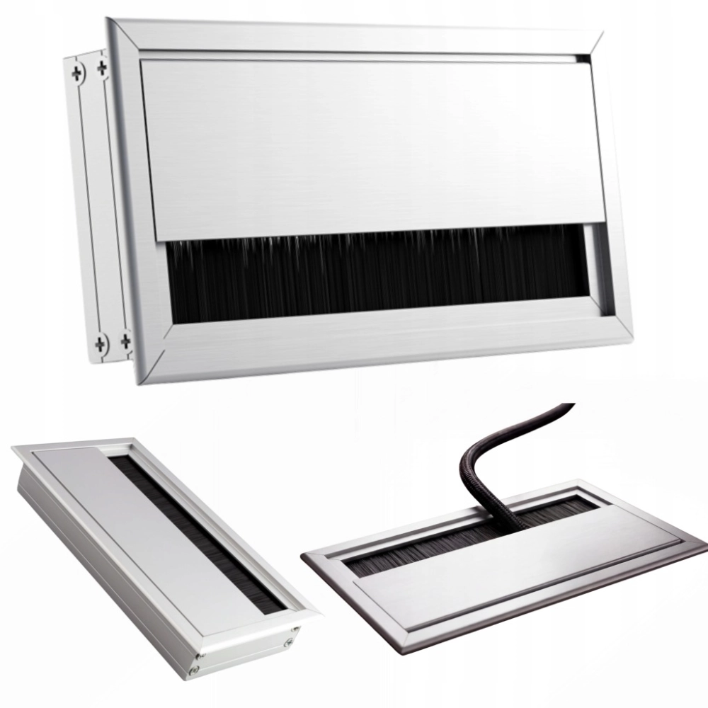 PRZEPUST KABLA ALUMINIOWY 80x160 mm SZCZOTKA MASKUJĄCA PRZELOTKA CHROM MAT