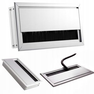 Kabelführung aus Aluminium 80 x 160 mm, Abdeckbürste, Öse, matt verchromt