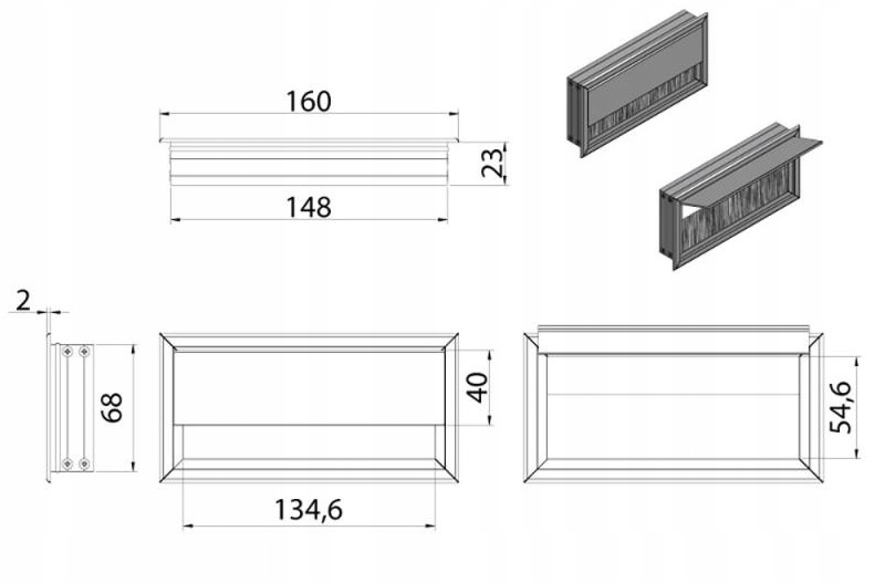 PRZEPUST KABLA ALUMINIOWY 80x160 mm SZCZOTKA MASKUJĄCA PRZELOTKA CHROM MAT