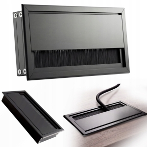 Kabelführung aus Aluminium 80 x 160 mm, Abdeckbürste, schwarze Kabeldurchführung