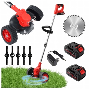 Akku-Gartenfreischneider, Rasenmäher XXL-Set mit Rädern