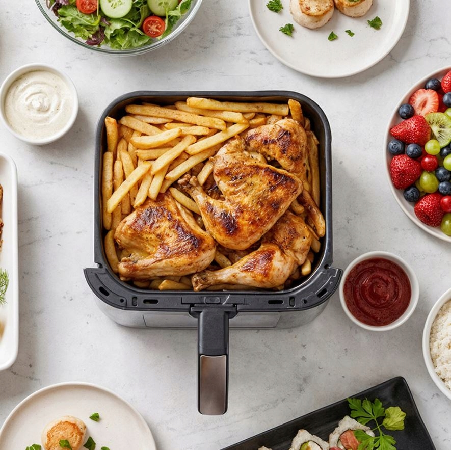 FRYTKOWNICA BEZTŁUSZCZOWA AIR FRYER 5L FRYTOWNICA 1500W 8 PROGRAMÓW MOCNA