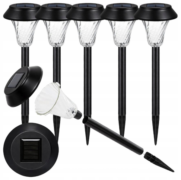 ZESTAW 6 LAMP LAMPY OGRODOWE SOLARNE WBIJANE WODOODPORNE 41CM ZEWNĘTRZNE