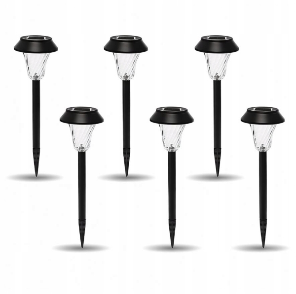 ZESTAW 6 LAMP LAMPY OGRODOWE SOLARNE WBIJANE WODOODPORNE 41CM ZEWNĘTRZNE