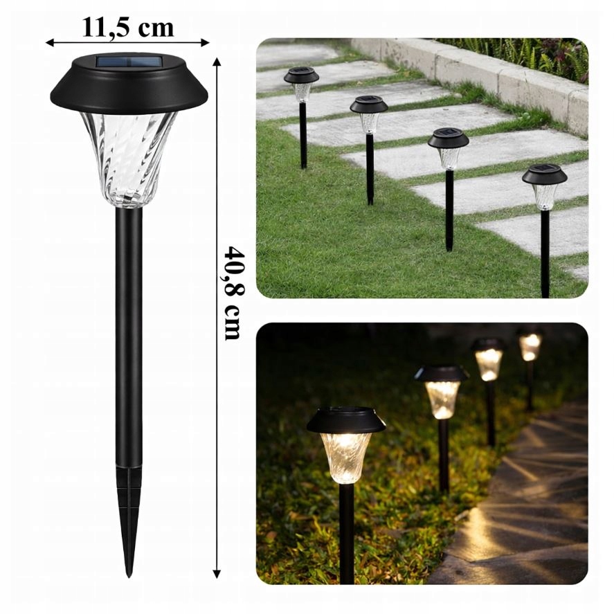 ZESTAW 6 LAMP LAMPY OGRODOWE SOLARNE WBIJANE WODOODPORNE 41CM ZEWNĘTRZNE