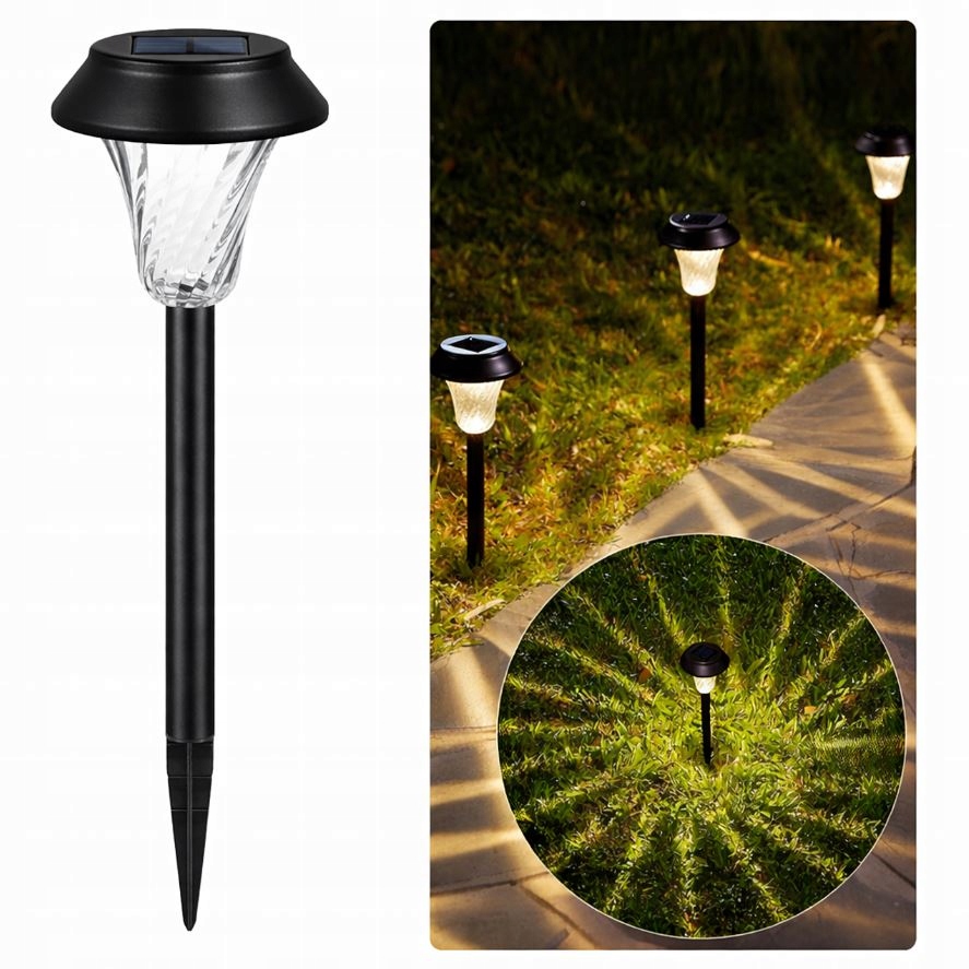 ZESTAW 6 LAMP LAMPY OGRODOWE SOLARNE WBIJANE WODOODPORNE 41CM ZEWNĘTRZNE
