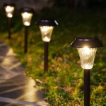 ZESTAW 6 LAMP LAMPY OGRODOWE SOLARNE WBIJANE WODOODPORNE 41CM ZEWNĘTRZNE