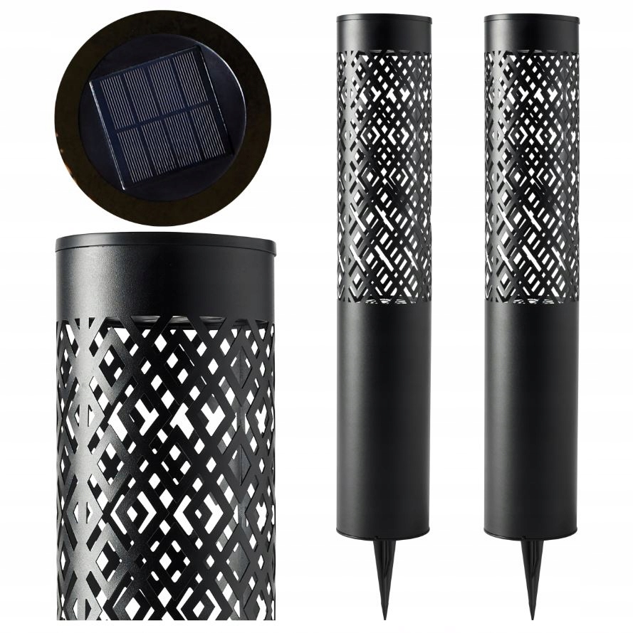 2 LAMPY OGRODOWE SOLARNE WBIJANA SŁUPEK 71CM DEKORACYJNA POCHODNIA LATARNIA