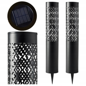 2 Solar-Gartenlampen, Masthöhe 71 cm, dekorative Fackellaterne
