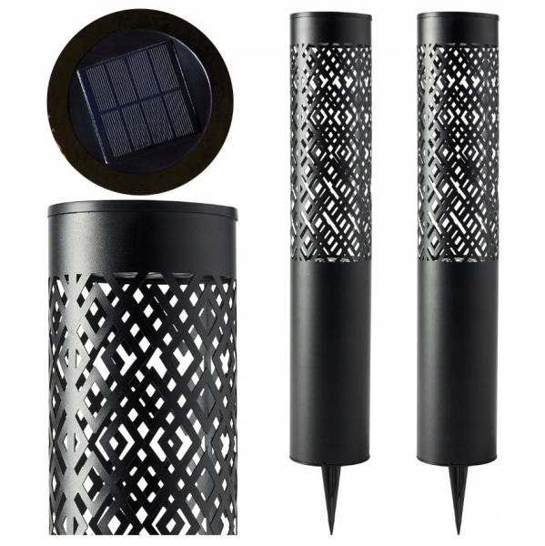 2 LAMPY OGRODOWE SOLARNE WBIJANA SŁUPEK 71CM DEKORACYJNA POCHODNIA LATARNIA