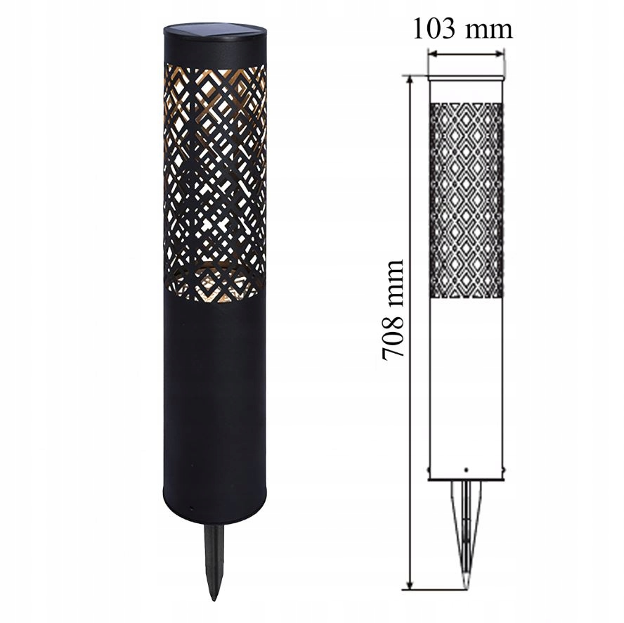 2 LAMPY OGRODOWE SOLARNE WBIJANA SŁUPEK 71CM DEKORACYJNA POCHODNIA LATARNIA