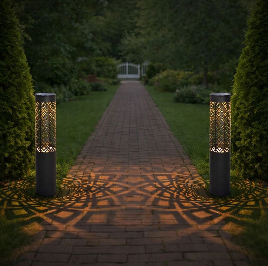 2 LAMPY OGRODOWE SOLARNE WBIJANA SŁUPEK 71CM DEKORACYJNA POCHODNIA LATARNIA