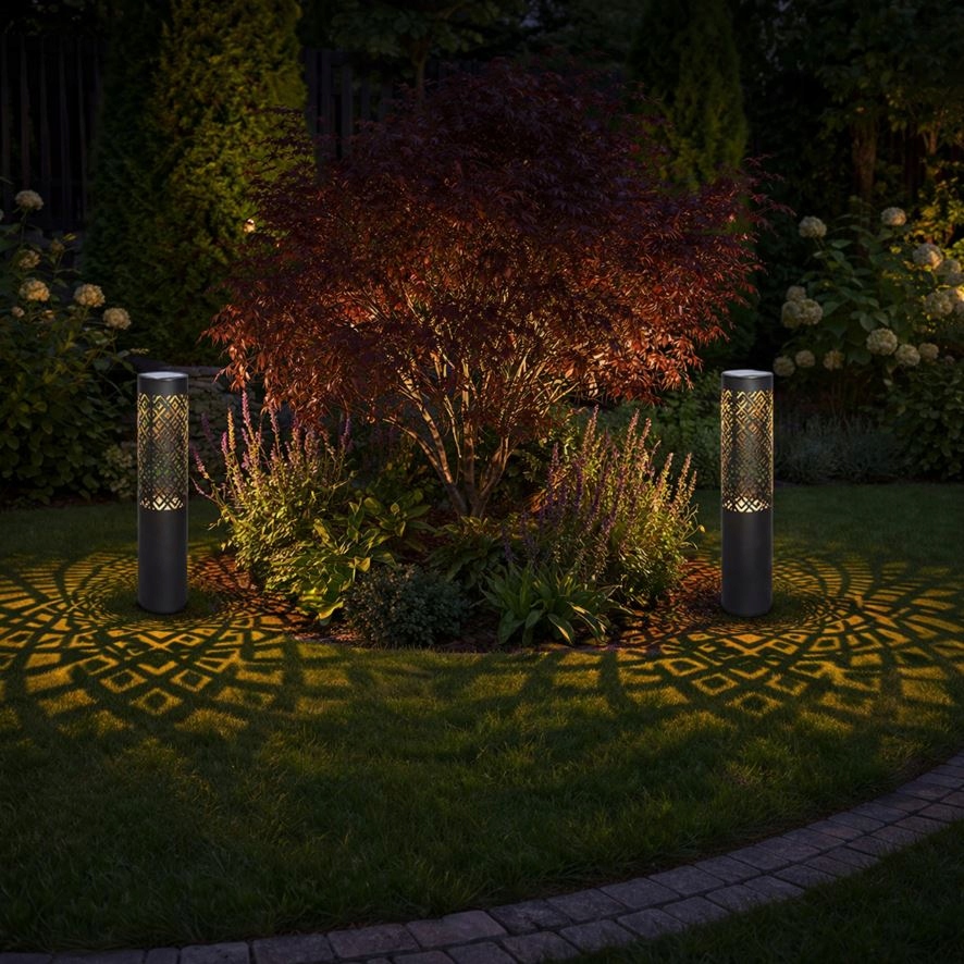 2 LAMPY OGRODOWE SOLARNE WBIJANA SŁUPEK 71CM DEKORACYJNA POCHODNIA LATARNIA