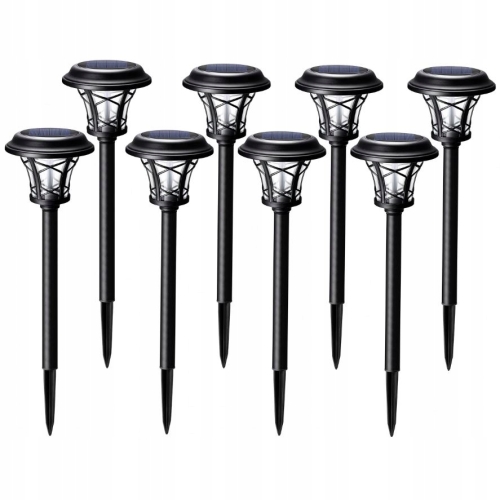 ZESTAW 8 LAMP LAMPY OGRODOWE SOLARNE WBIJANE WODOODPORNE 40CM ZEWNĘTRZNE