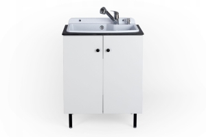 Spülbeckenunterschrank, Wasserhahn, Wasserspender, Waschbecken, Schüssel, weiß