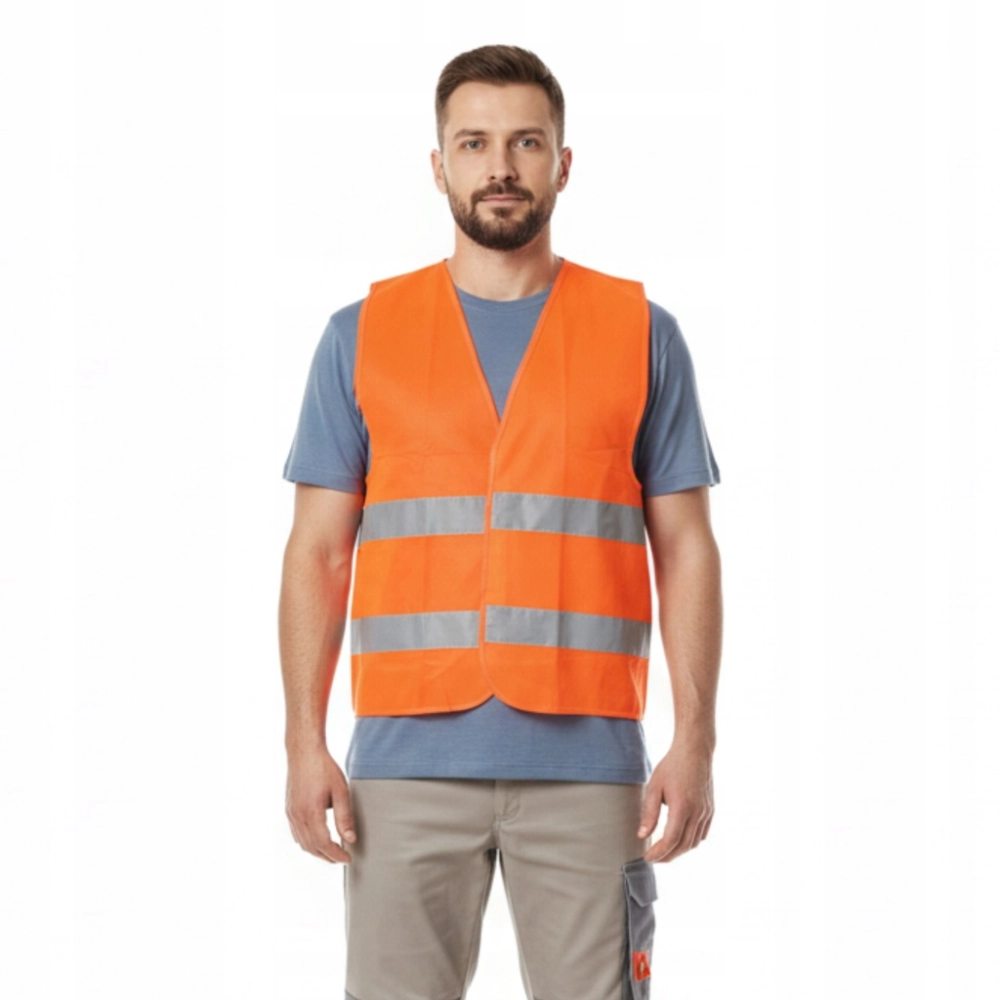 KAMIZELKA OSTRZEGAWCZA ODBLASKOWA POMARAŃCZOWA ROBOCZA DROGOWA ROZMIAR 4XL
