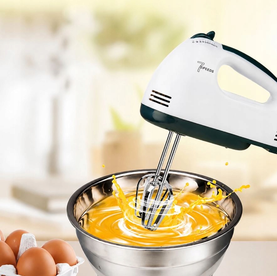 ROBOT KUCHENNY MIKSER RĘCZNY MOCNY Z STALOWĄ MISĄ 7 PRĘDKOŚCI 100W KOŃCÓWKI