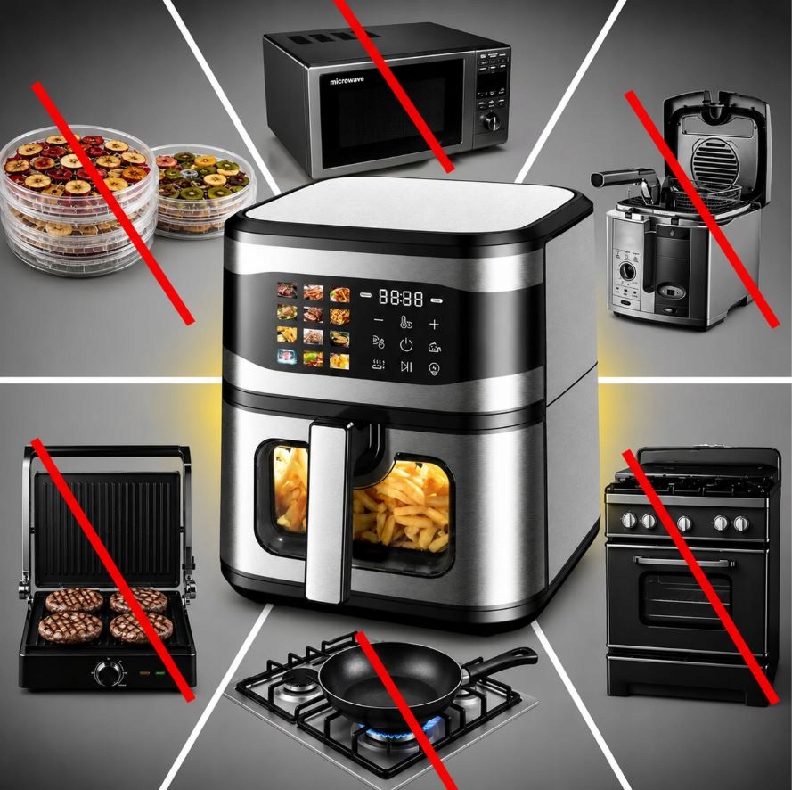 FRYTKOWNICA BEZTŁUSZCZOWA AIR FRYER 8L FRYTKOWNICA 1700W 12 PROGRAMÓW MOCNA
