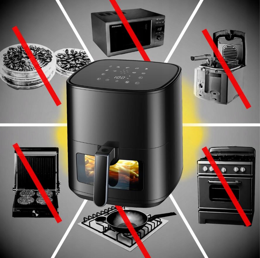 FRYTKOWNICA BEZTŁUSZCZOWA AIR FRYER 5L FRYTKOWNICA 1500W 9 PROGRAMÓW MOCNA