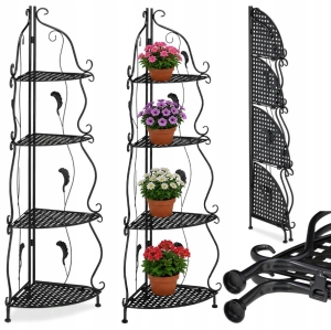 Dekoratives Eckregal aus Metall zum Zusammenklappen für Blumen und Bücher, 4 Ablagen, Schwarz