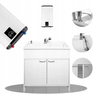SET: SCHRANK, SPÜLBLASE MIT ARMATUR UND WASSERSPENDER, WASSERHEIZER