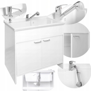 SET: Spülbeckenunterschrank, Armatur, Wasserspender, Waschbecken 85x78
