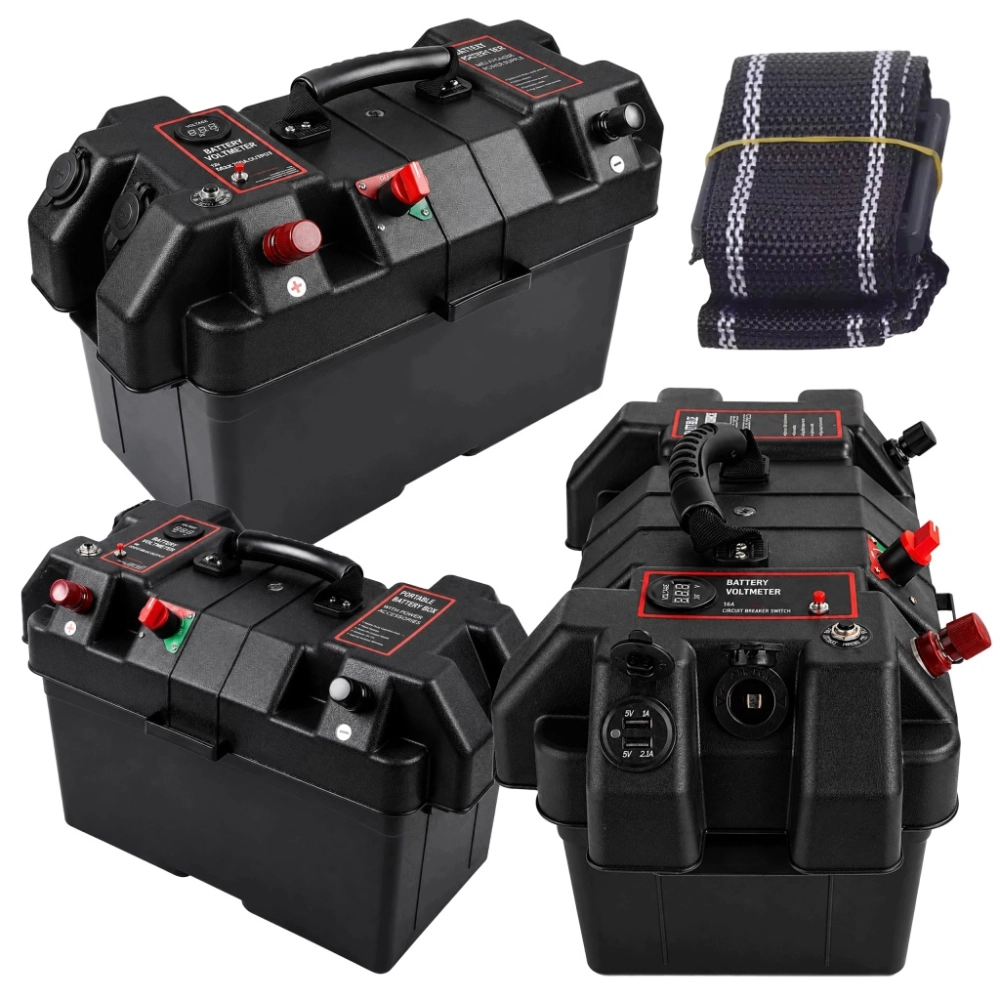 POJEMNIK SKRZYNKA AKUMULATOROWA 12V BOX NA AKUMULATOR Z WOLTOMIERZEM 2X USB